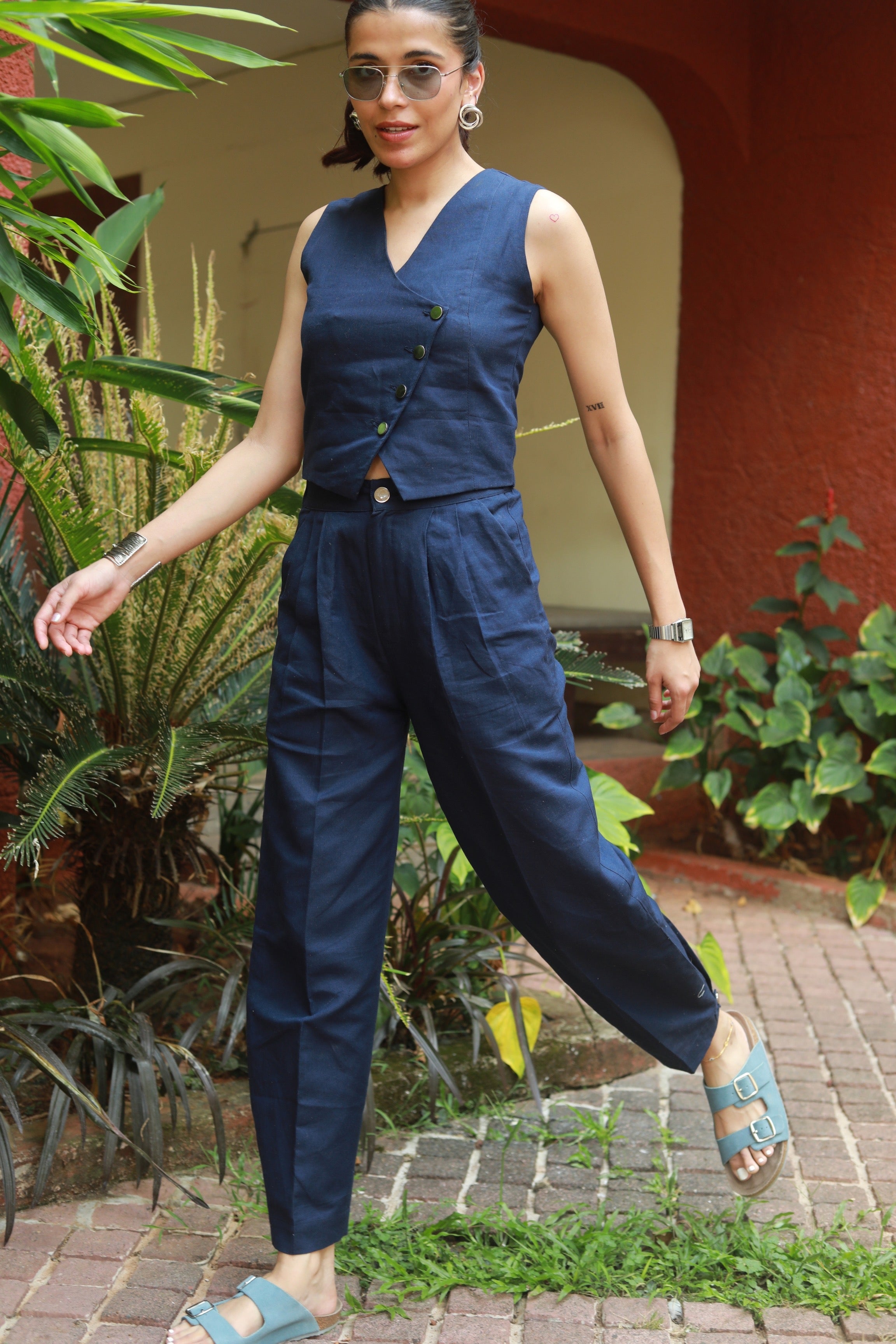 Navy Waistcoat Linen Set