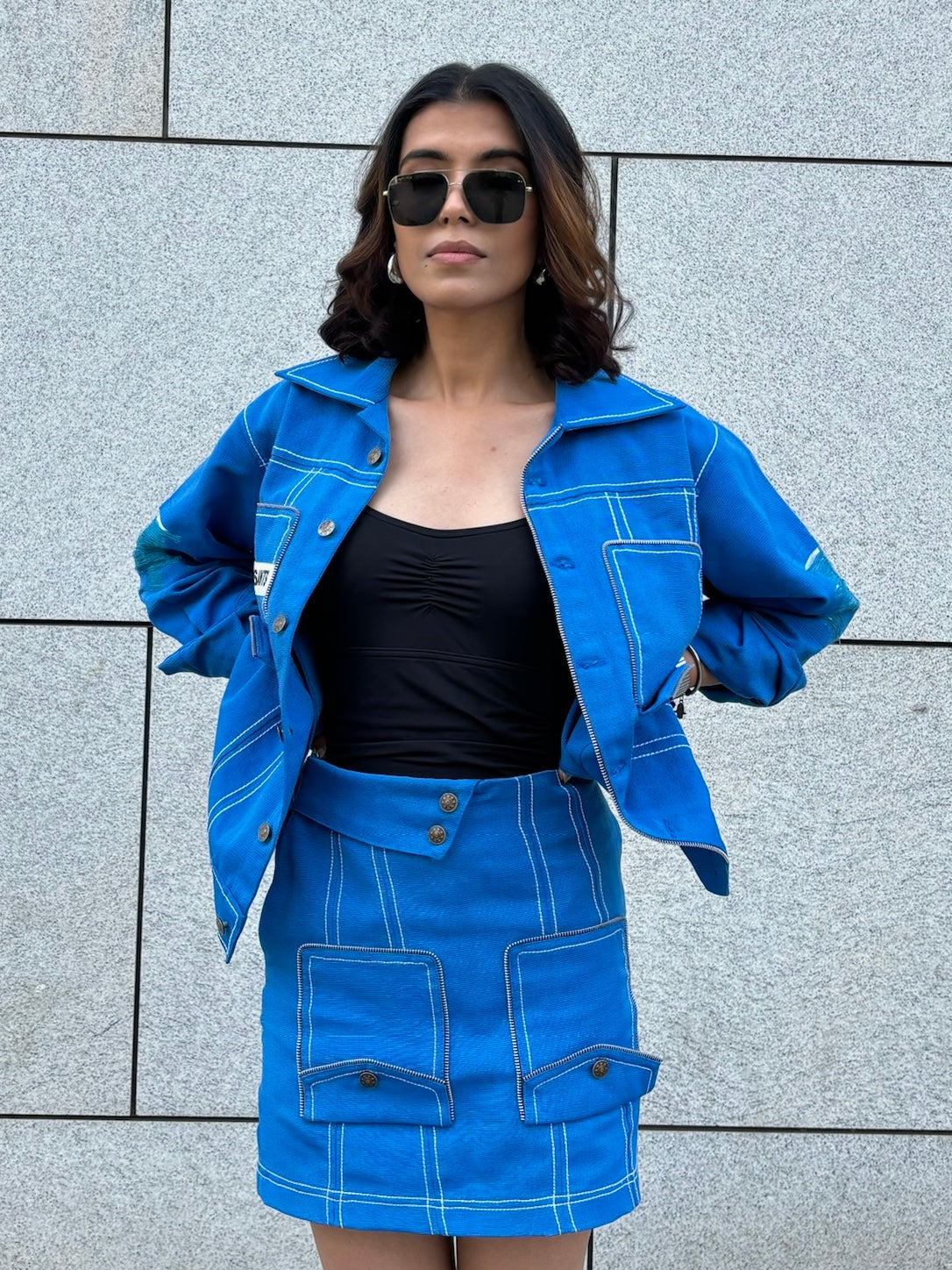 AZURE BLUE JACKET & SKIRT SET