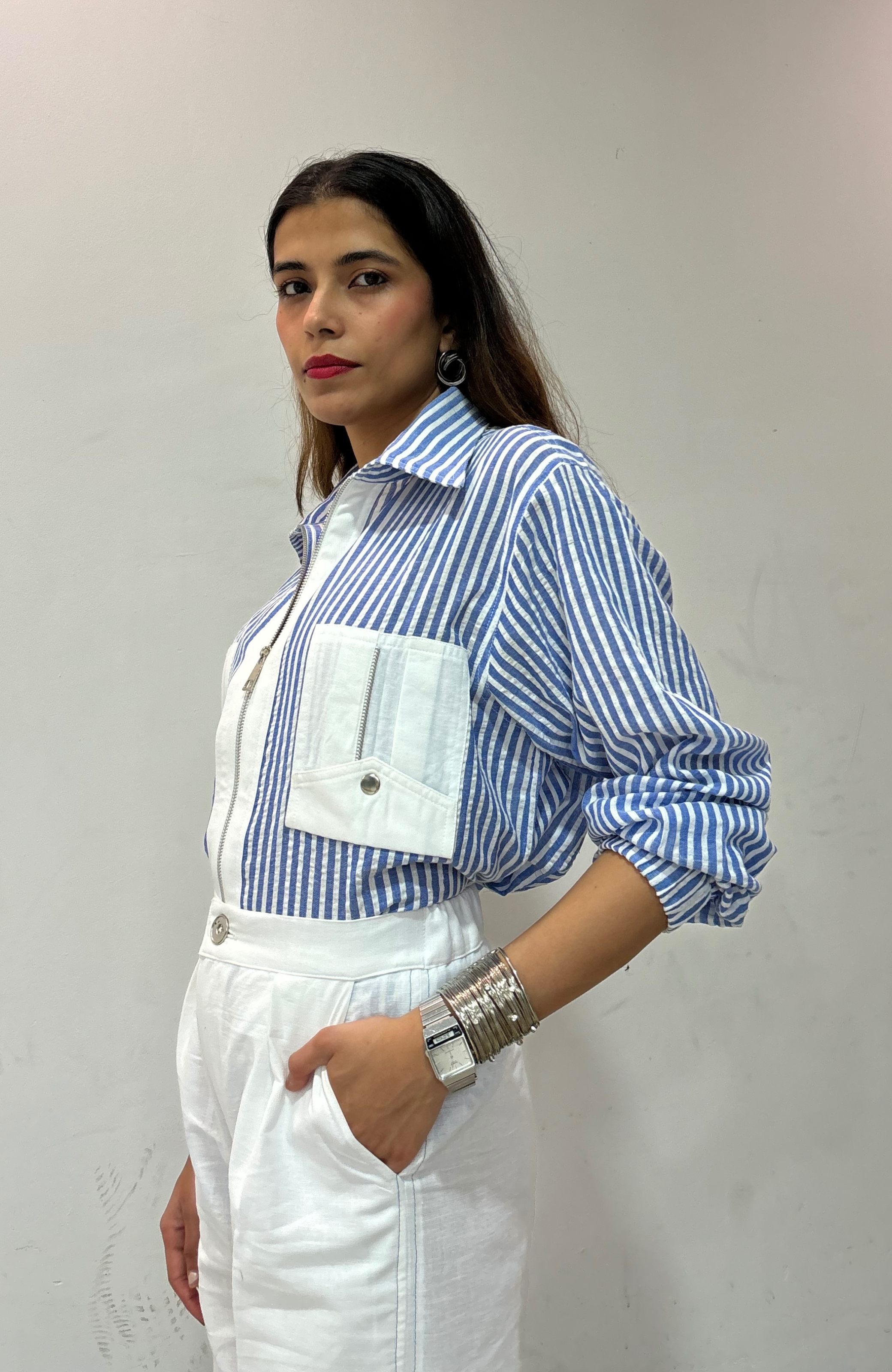 Blue Striped Shirt & Pants Co-ord Set