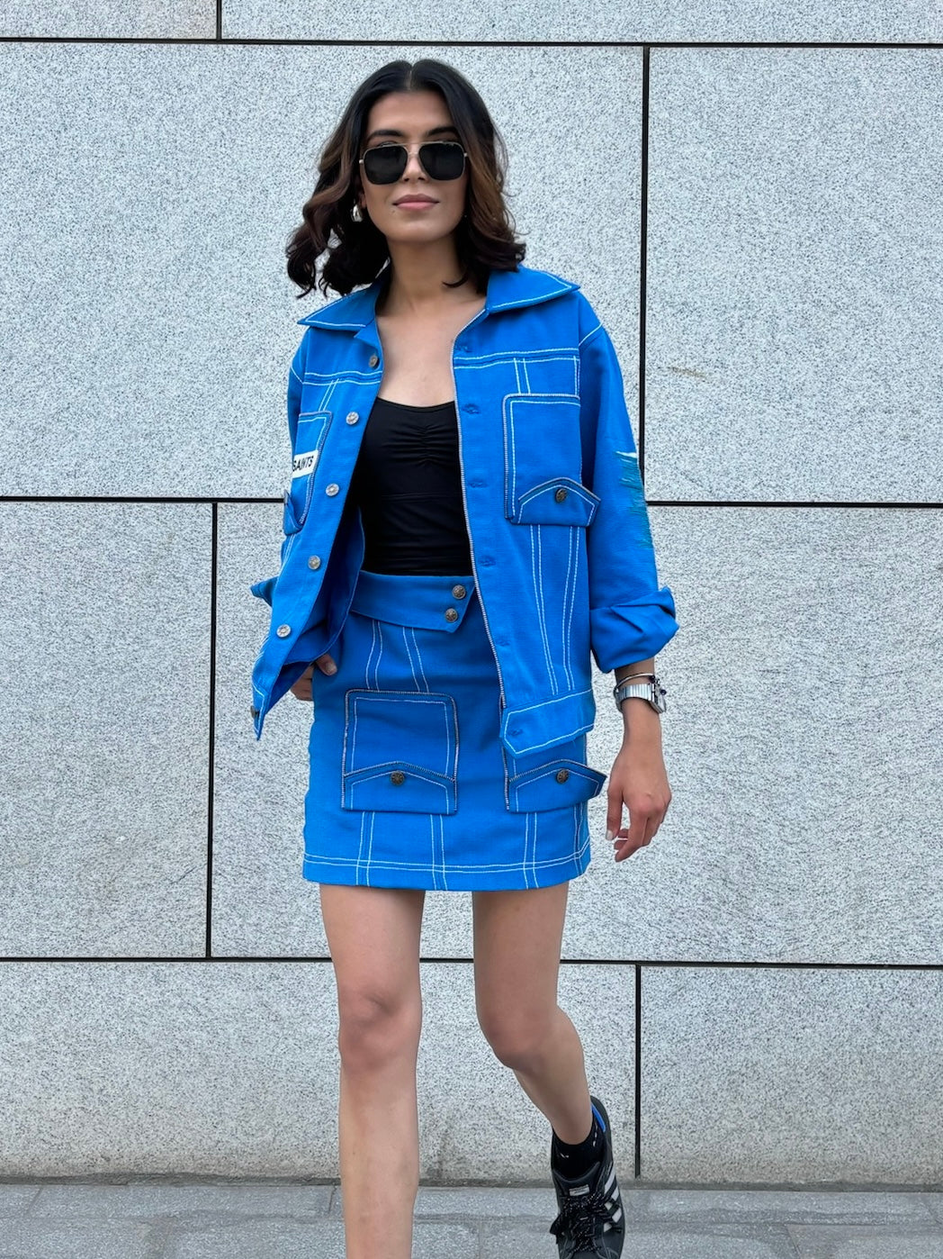 AZURE BLUE JACKET & SKIRT SET