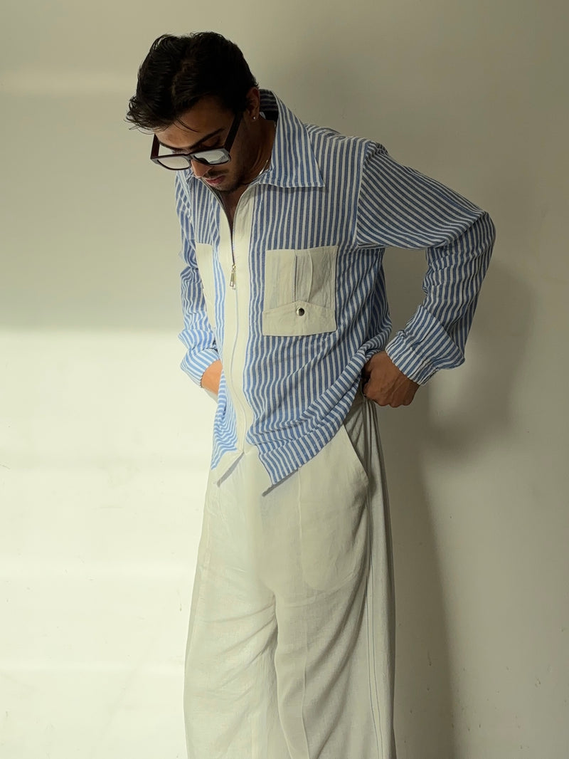 Blue Striped Shirt & Pants Co-ord Set