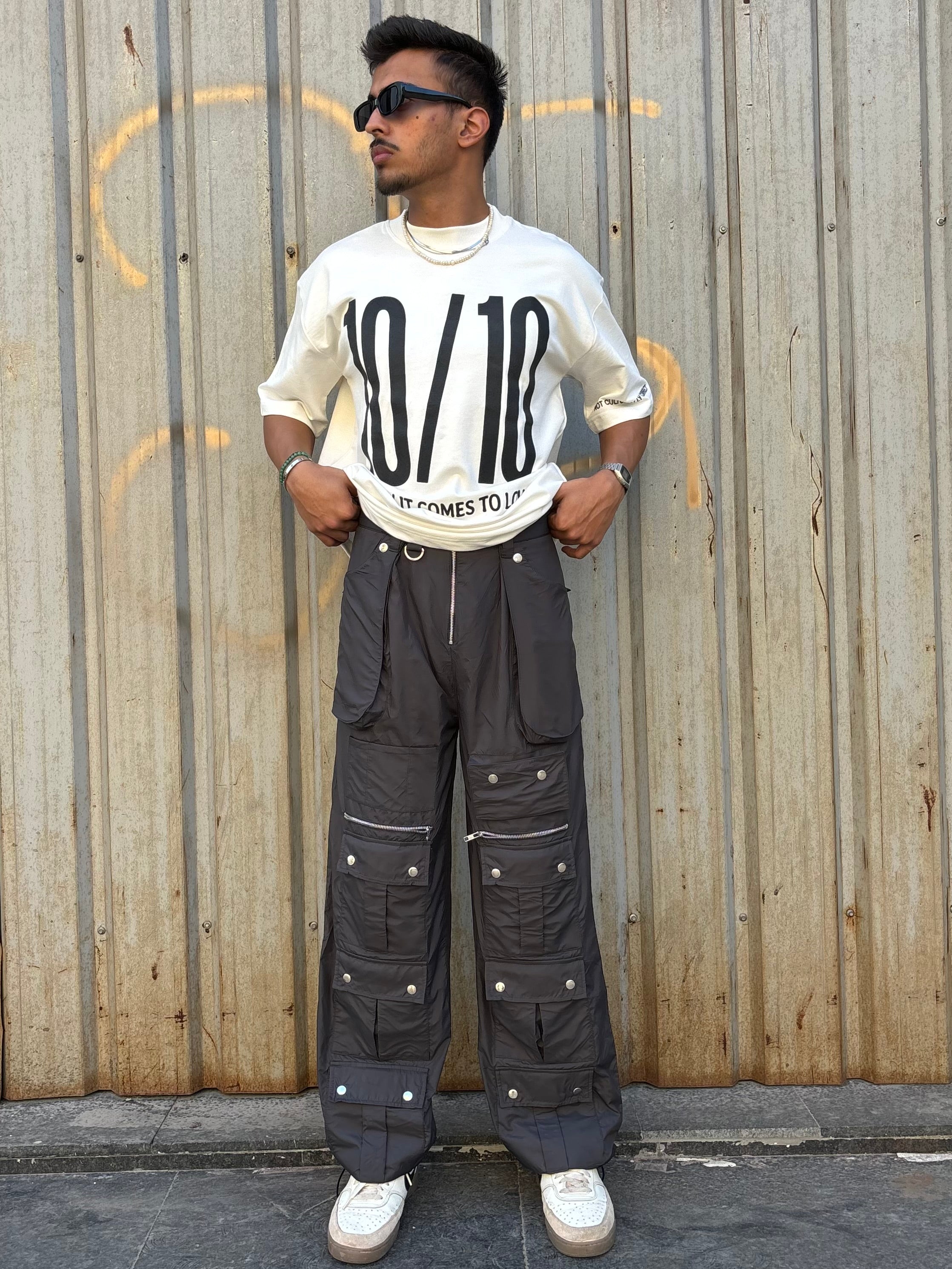 Unisex Charcoal Parachute Cargo Pants