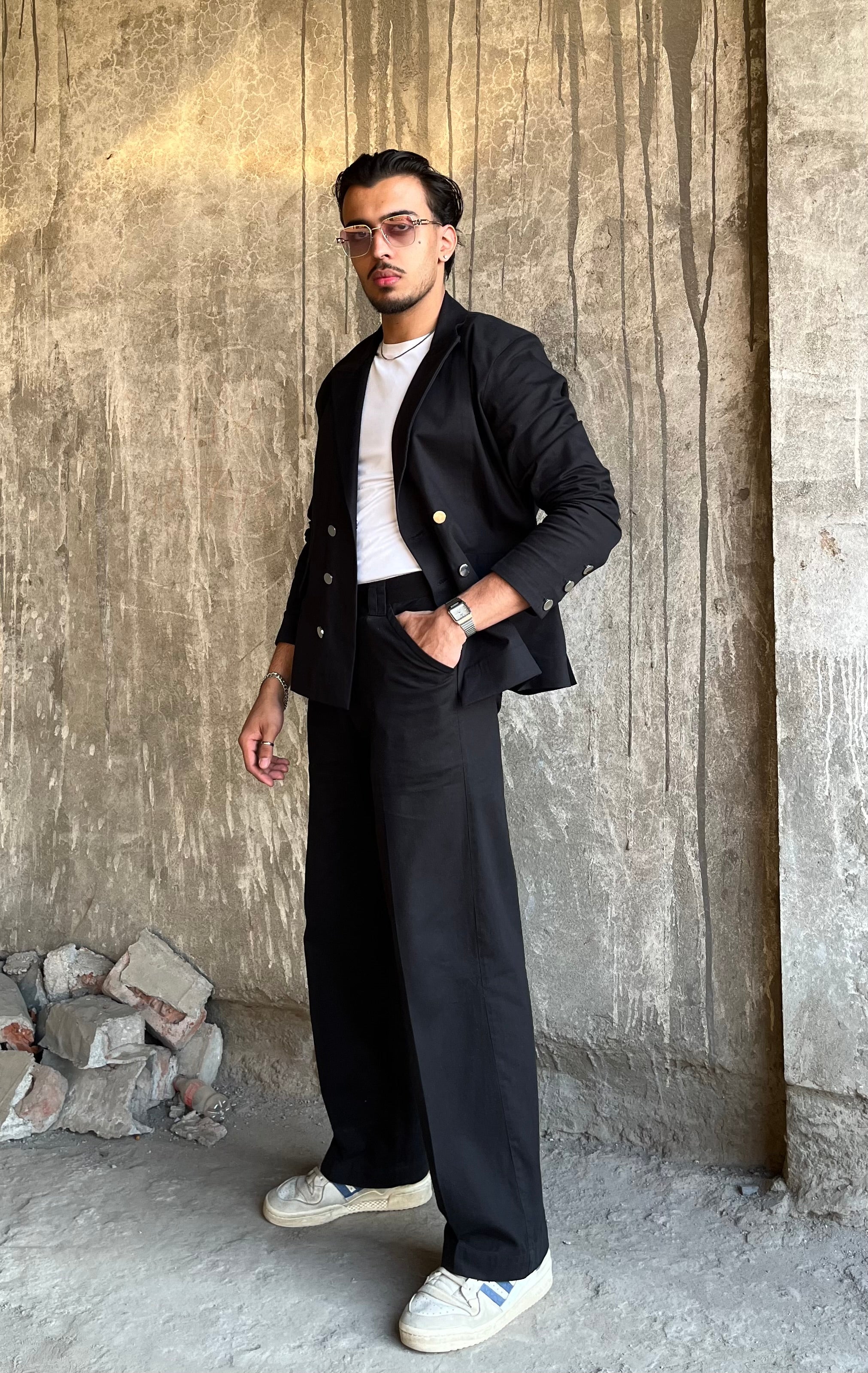 BLACK DOUBLE BREASTED STATEMENT BLAZER SET