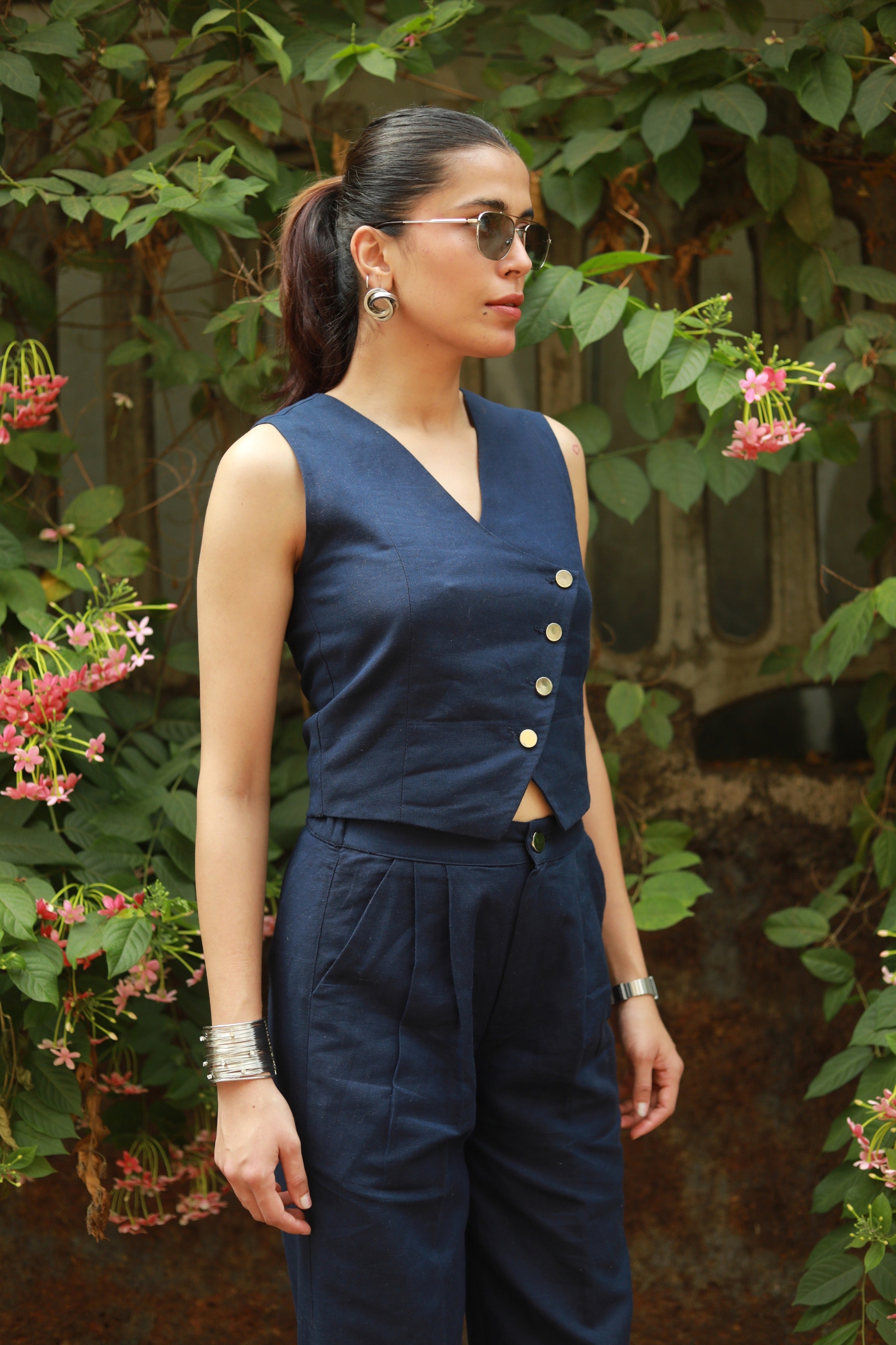 Navy Waistcoat Linen Set