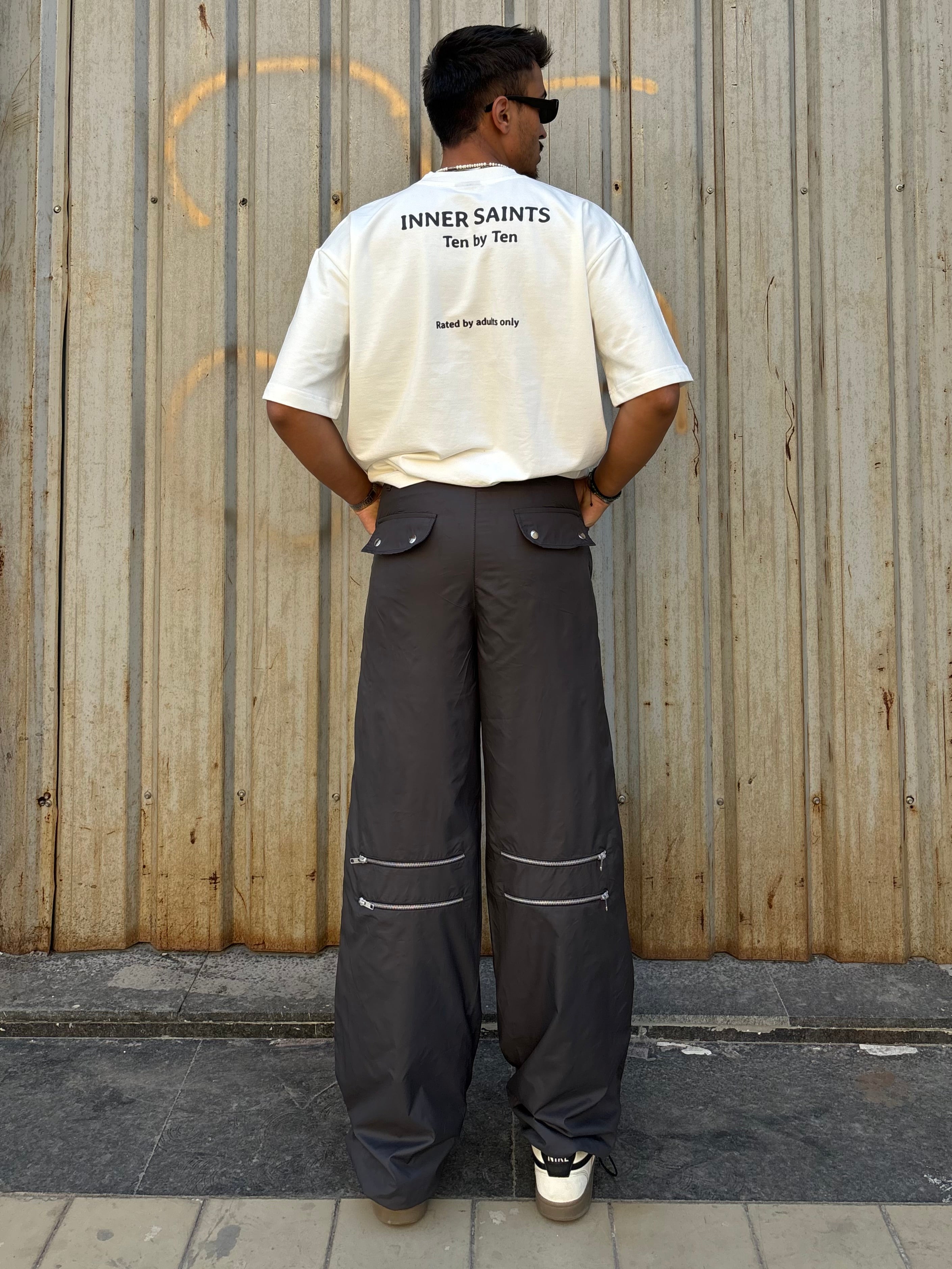 Unisex Charcoal Parachute Cargo Pants