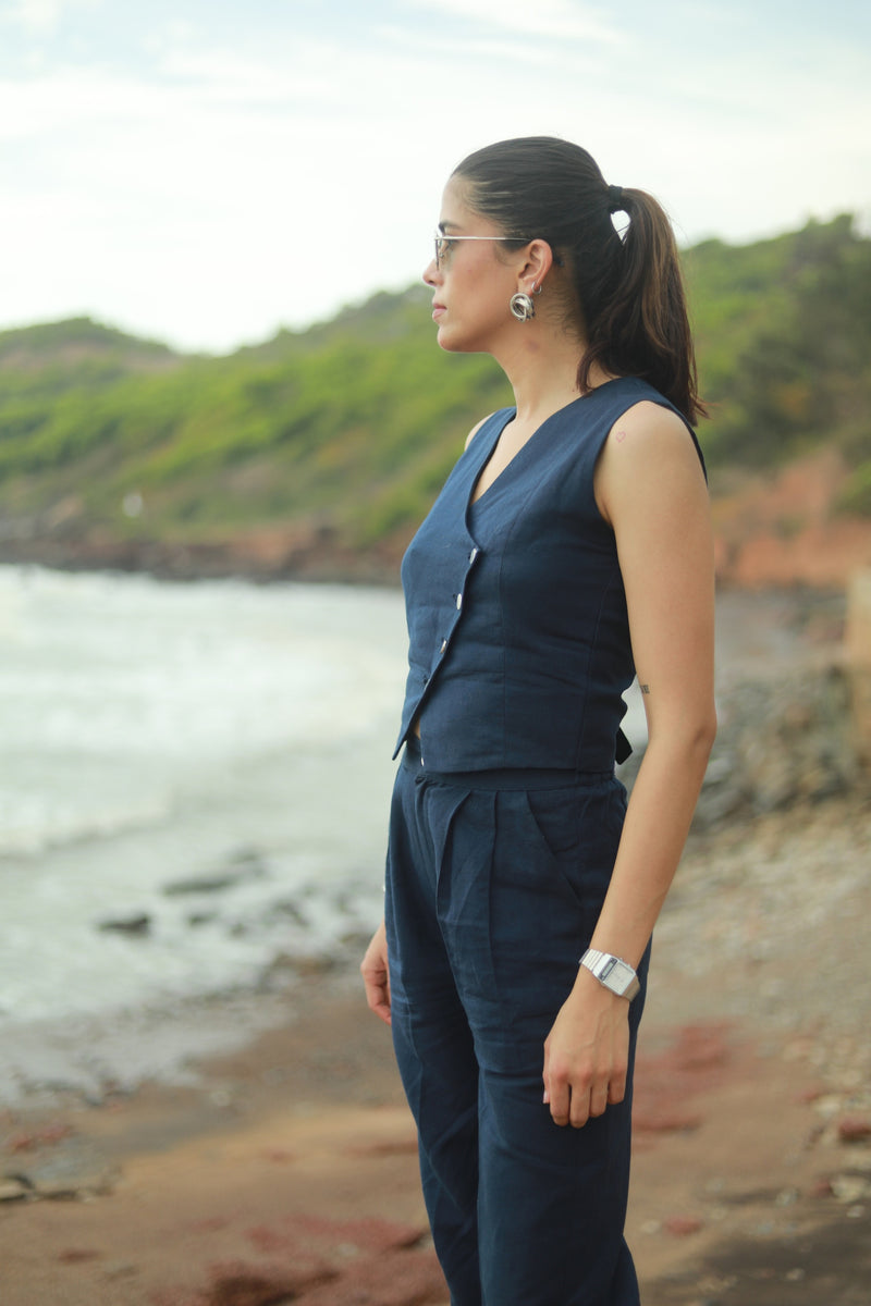 Navy Waistcoat Linen Set