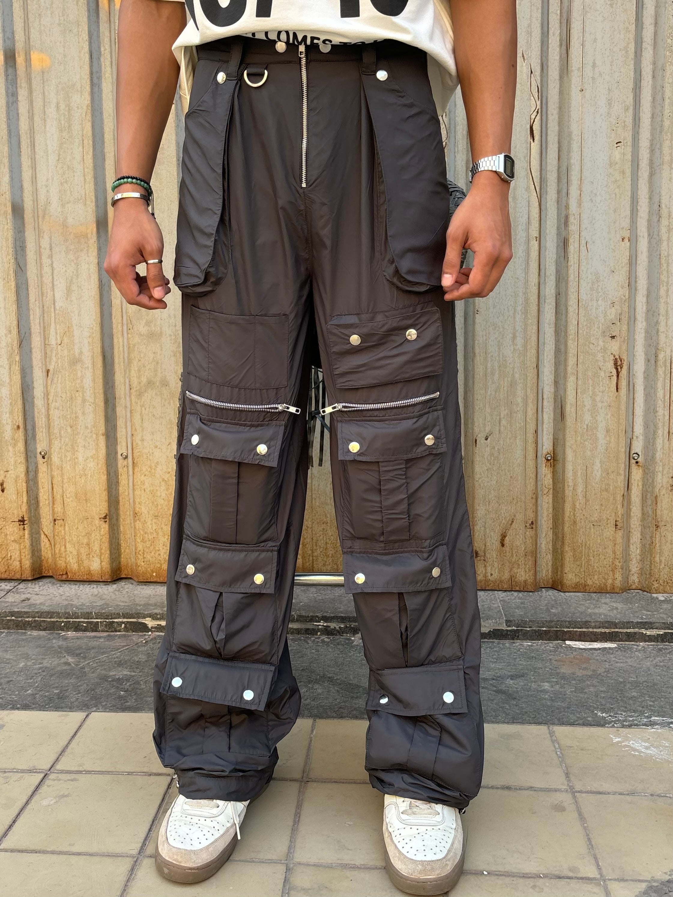 Unisex Charcoal Parachute Cargo Pants