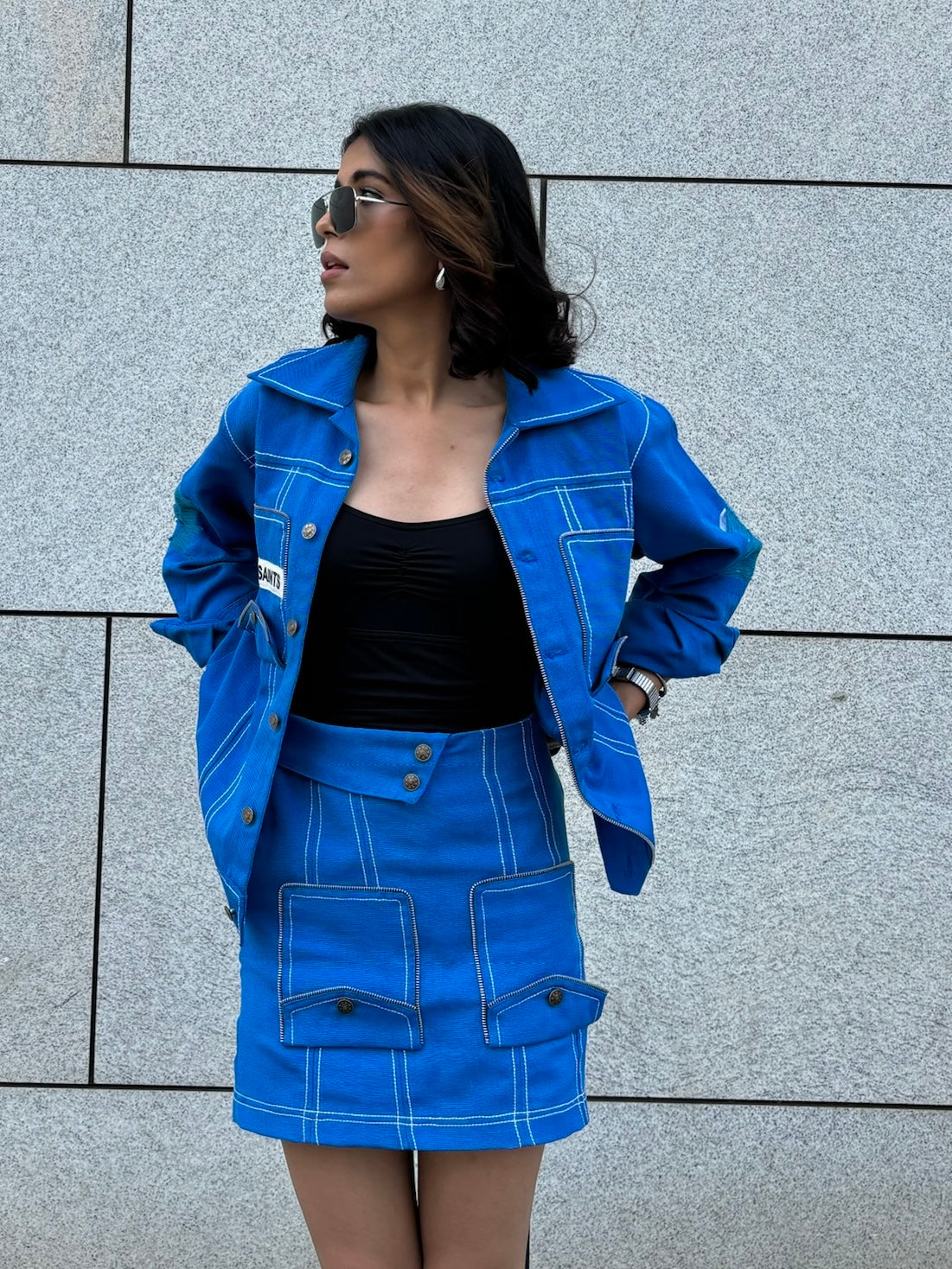 AZURE BLUE JACKET & SKIRT SET