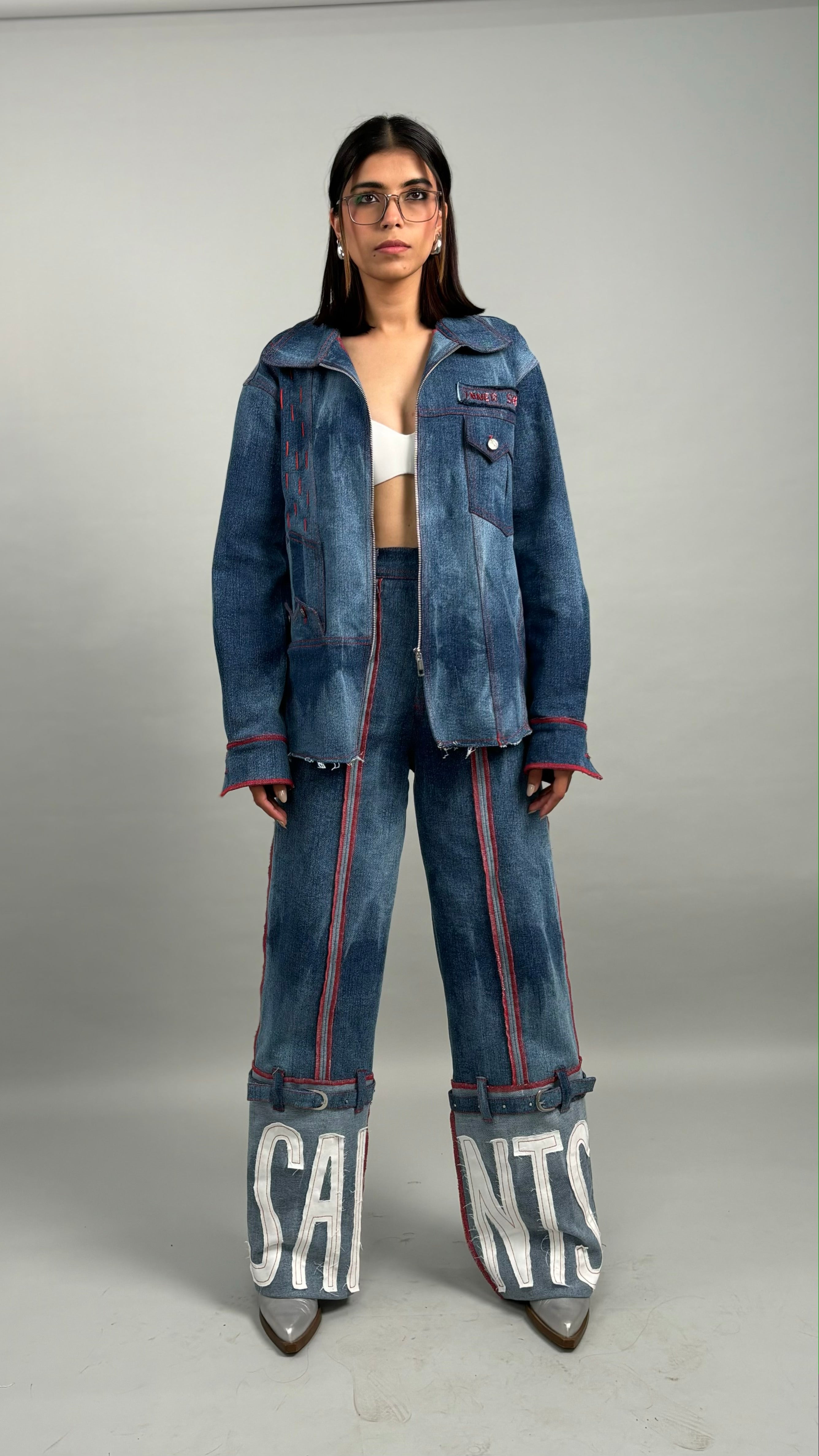 Blue Effect Shirt Jacket & Wide Leg Jeans Set