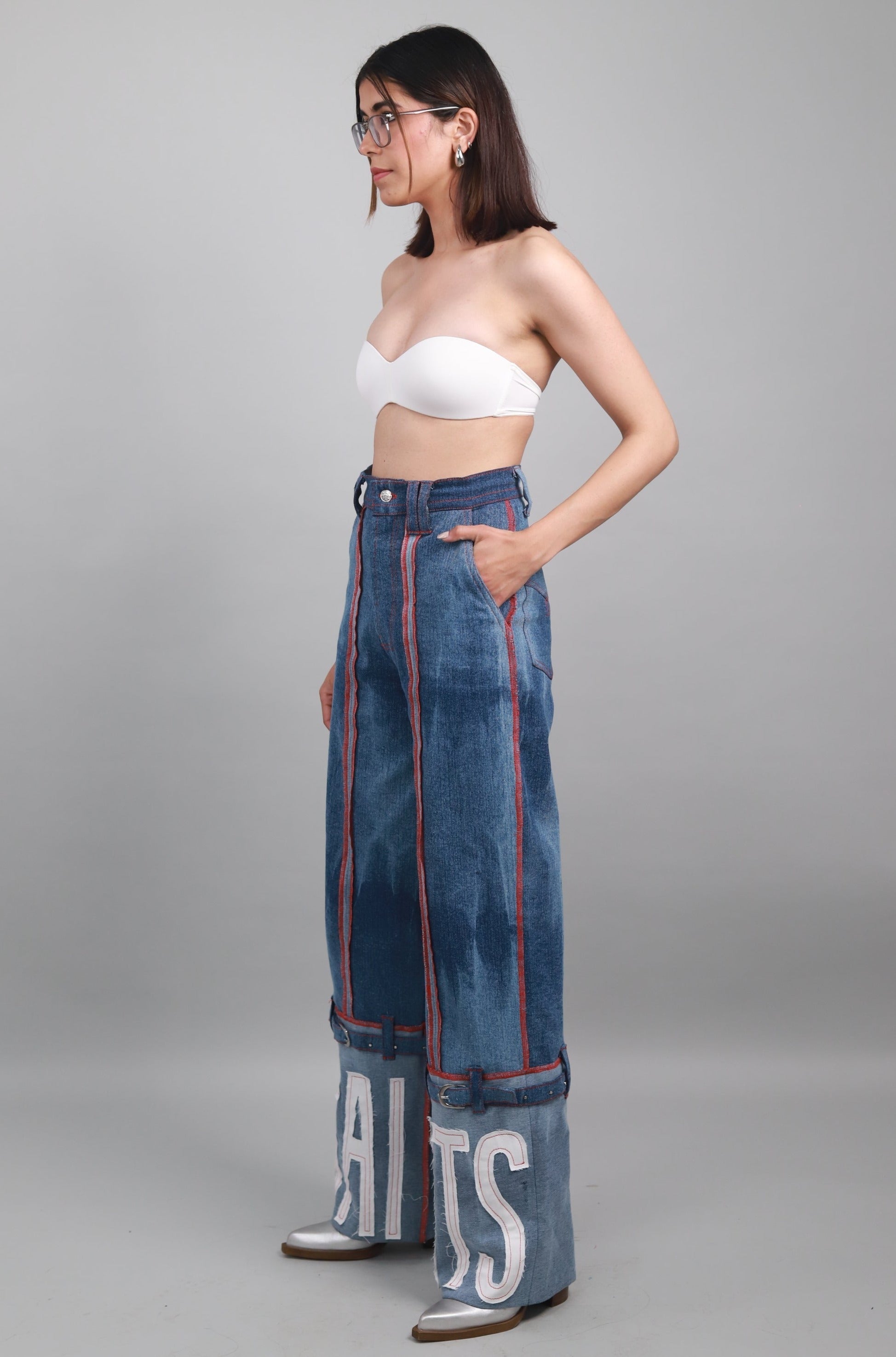 Unisex Blue Effect Wide Leg Jeans