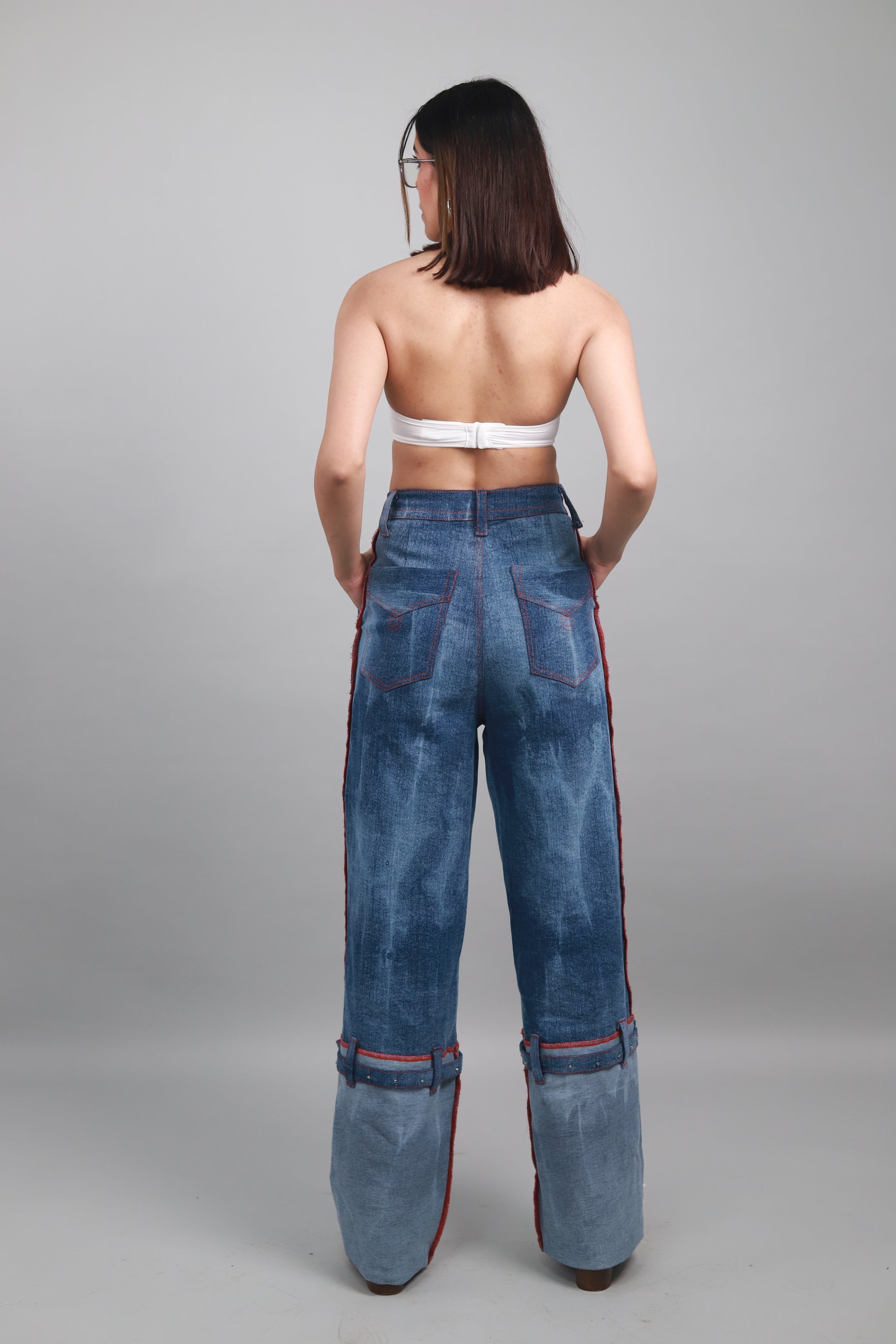 Unisex Blue Effect Wide Leg Jeans