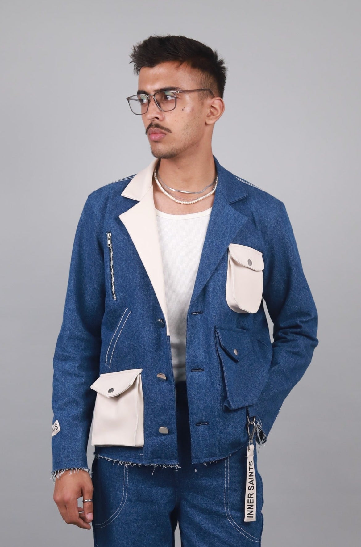 Unisex Denim Leather Blazer