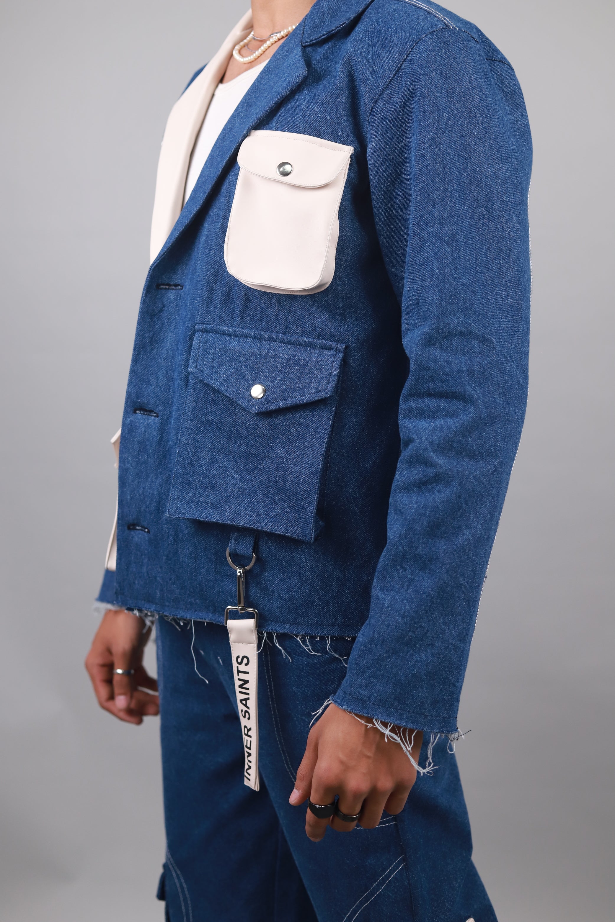 Unisex Denim Leather Blazer