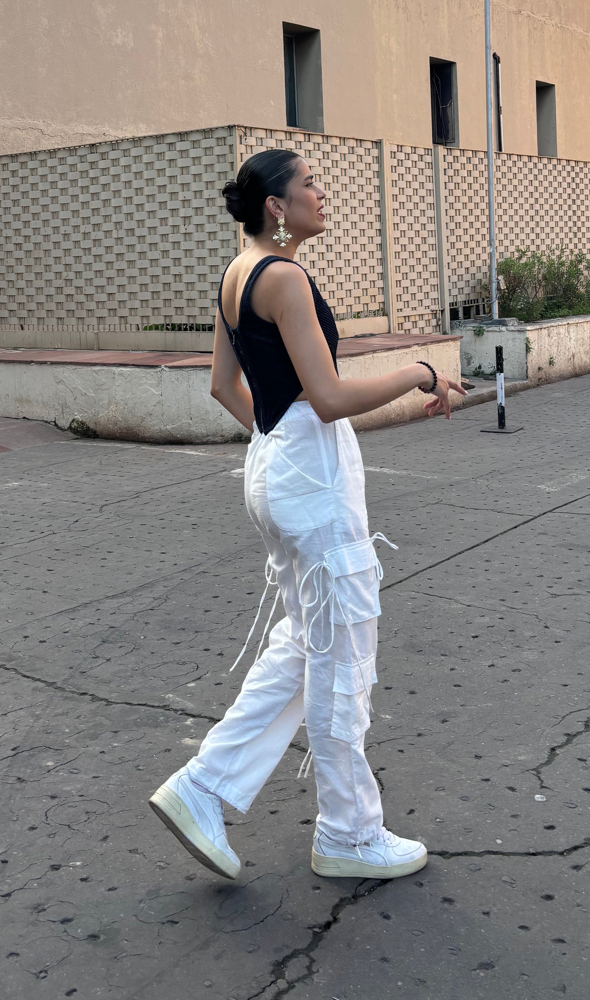 Off White Linen Cargo Strings Pants