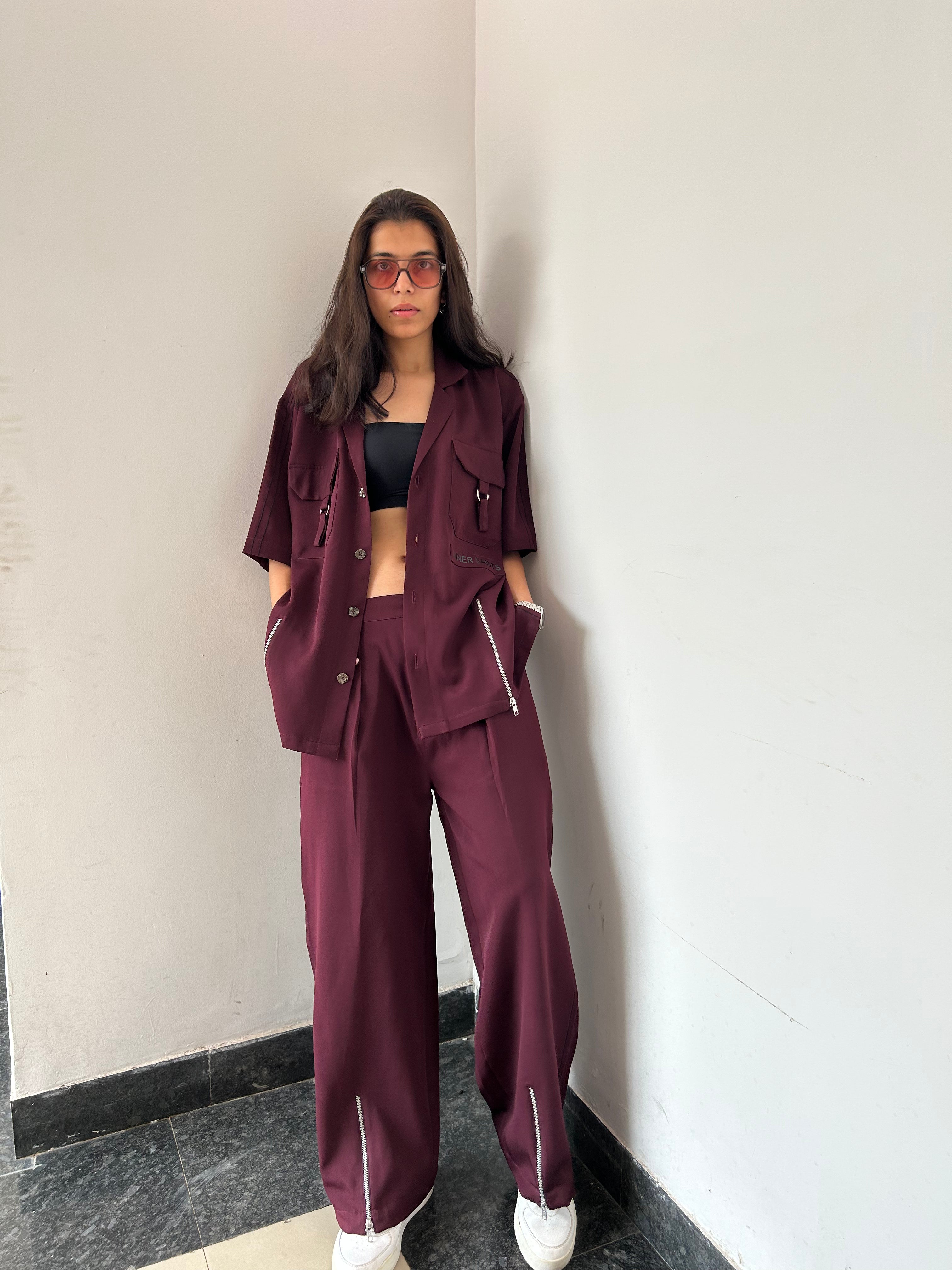 Wine Shirt & Pant Co-ord Set