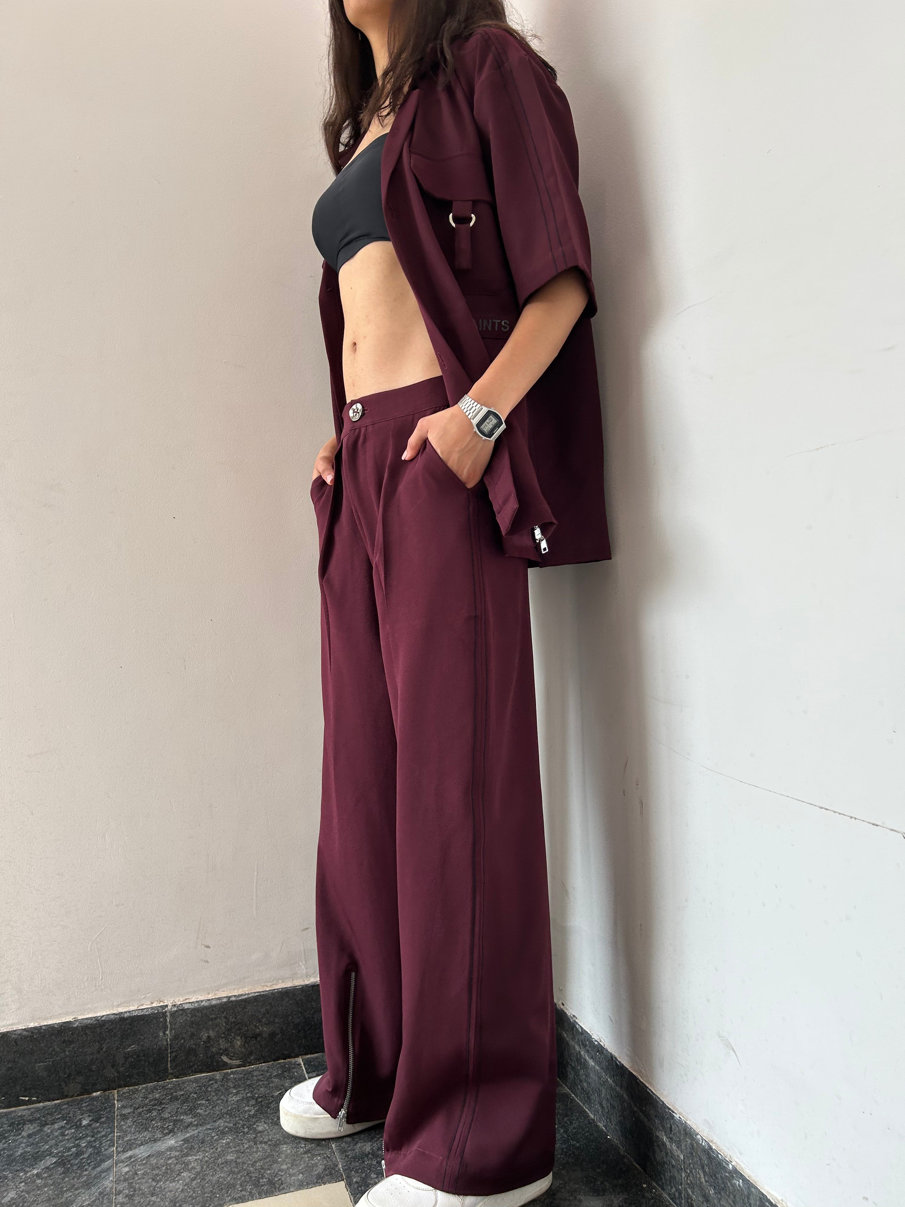 Wine Shirt & Pant Co-ord Set