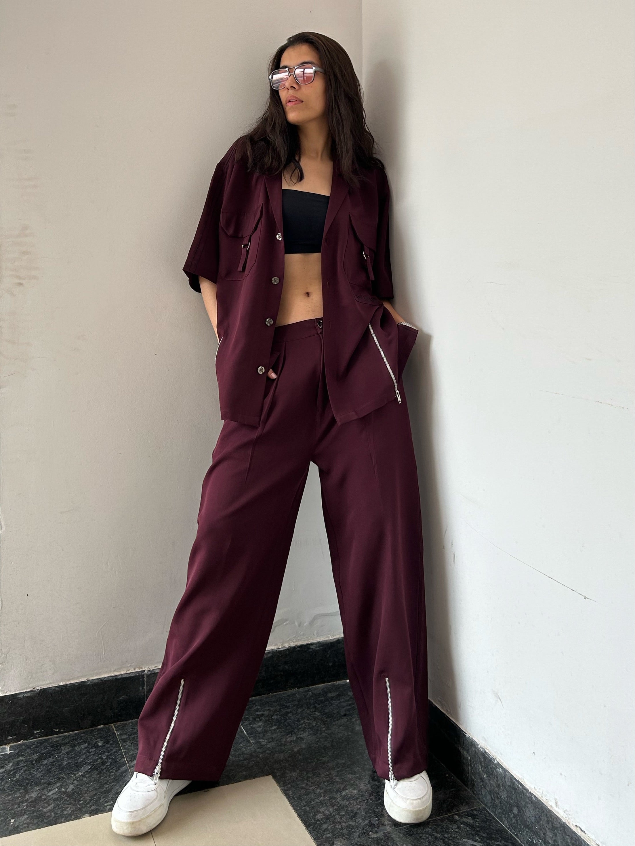 Wine Shirt & Pant Co-ord Set