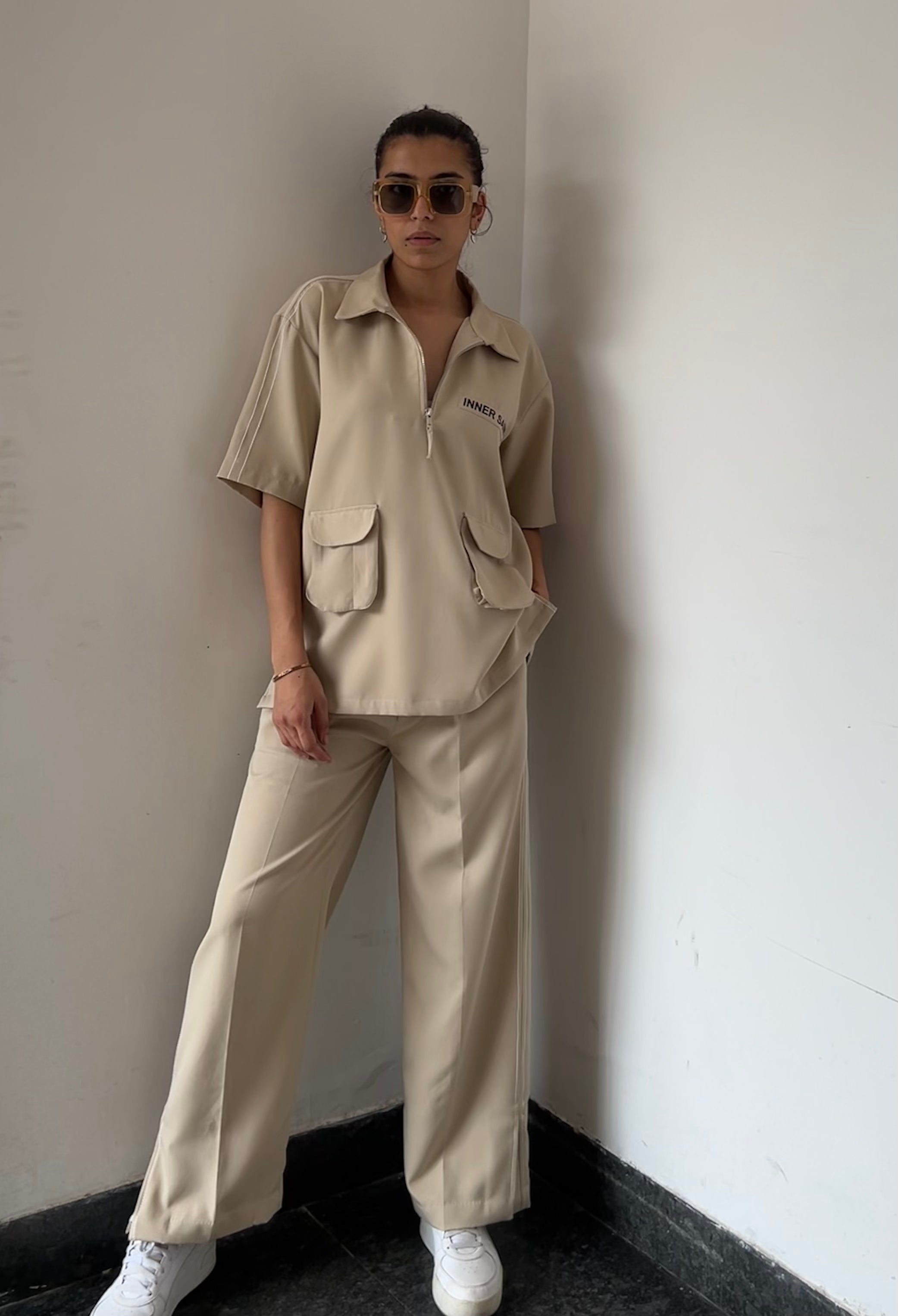 Beige Shirt & Pant Co-ord Set