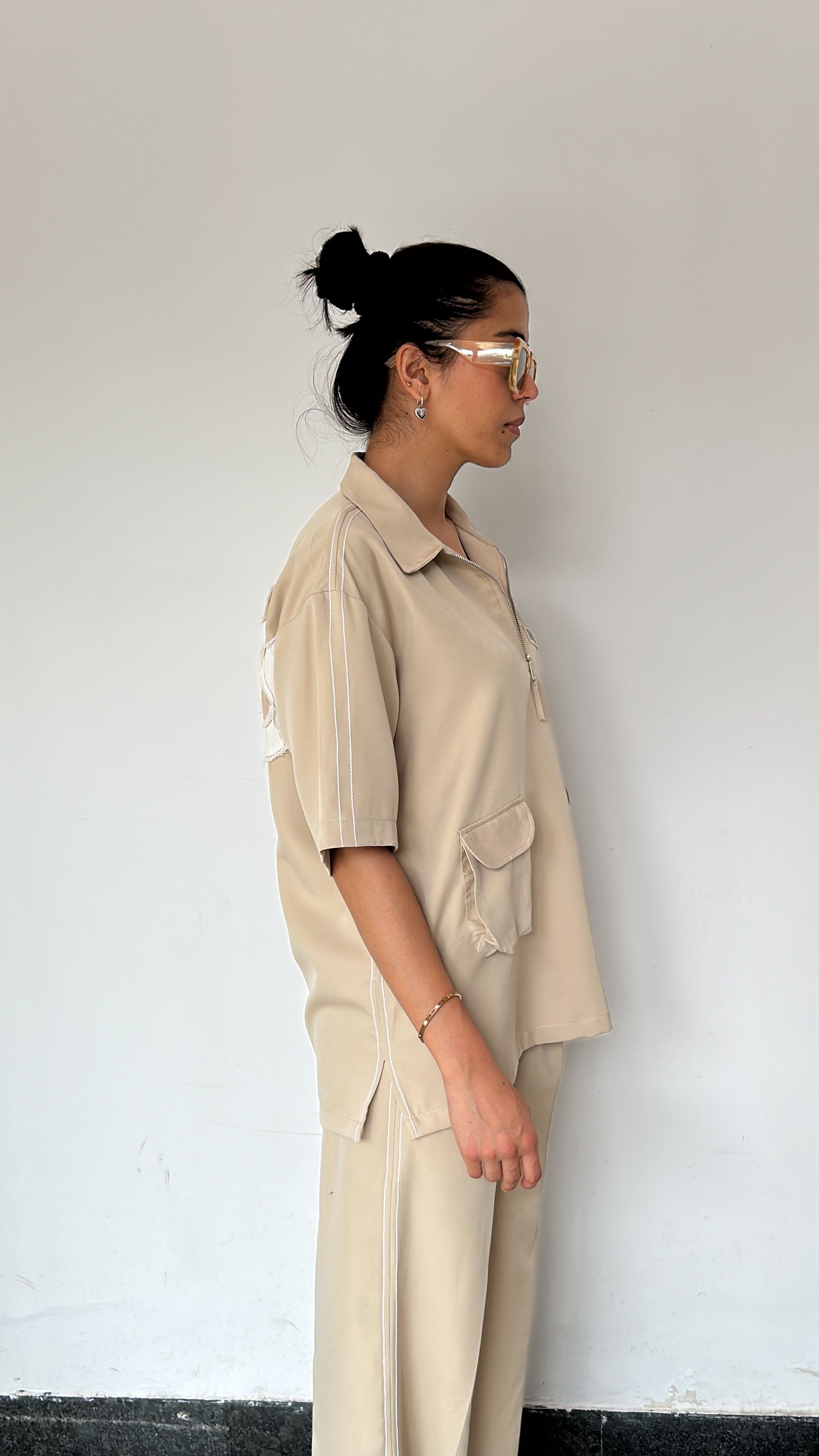 Beige Shirt & Pant Co-ord Set